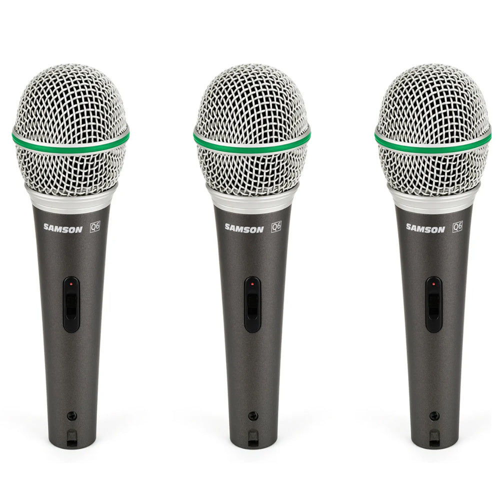 Samson Q6CL 3-Pack Professiol Supercardioid Dymic Microphone Bundle Set Kit with Mic Clip & 18' XLR Cable for Vocal and Instrument Recording, Studio, Live Performance, Karaoke, with 80Hz to 15kHz Frequency Response