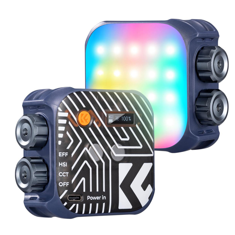 K&F Concept RGB LED Portable Video Fill Light 360° Full Color CRI 96+ with Built-In 2000mAh Rechargeable Battery & 15 Light Effects for Travel Photography Content Creation Vlogging Streaming Recording - Blue