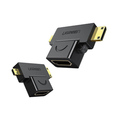 UGREEN 1080p Micro HDMI / Mini HDMI Male to HDMI Female Unidirectional Cable Adapter with Gold-Plated Contacts for HD Cameras, Projectors, and Displays | 20144