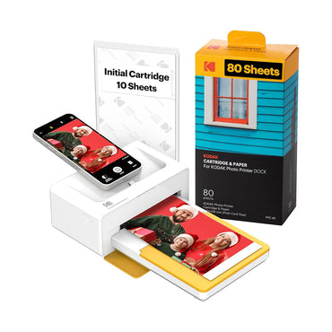 KODAK Dock Plus USB Type-C / Lightning Port Dock + Bluetooth Instant Photo Printer and Accessories Kit Bundle w/ 4" x 6" Prints, 10 + 80 Sheets, 4PASS Print Technology, Bordered / Borderless Printing & Mobile Smartphone App Support | PD460