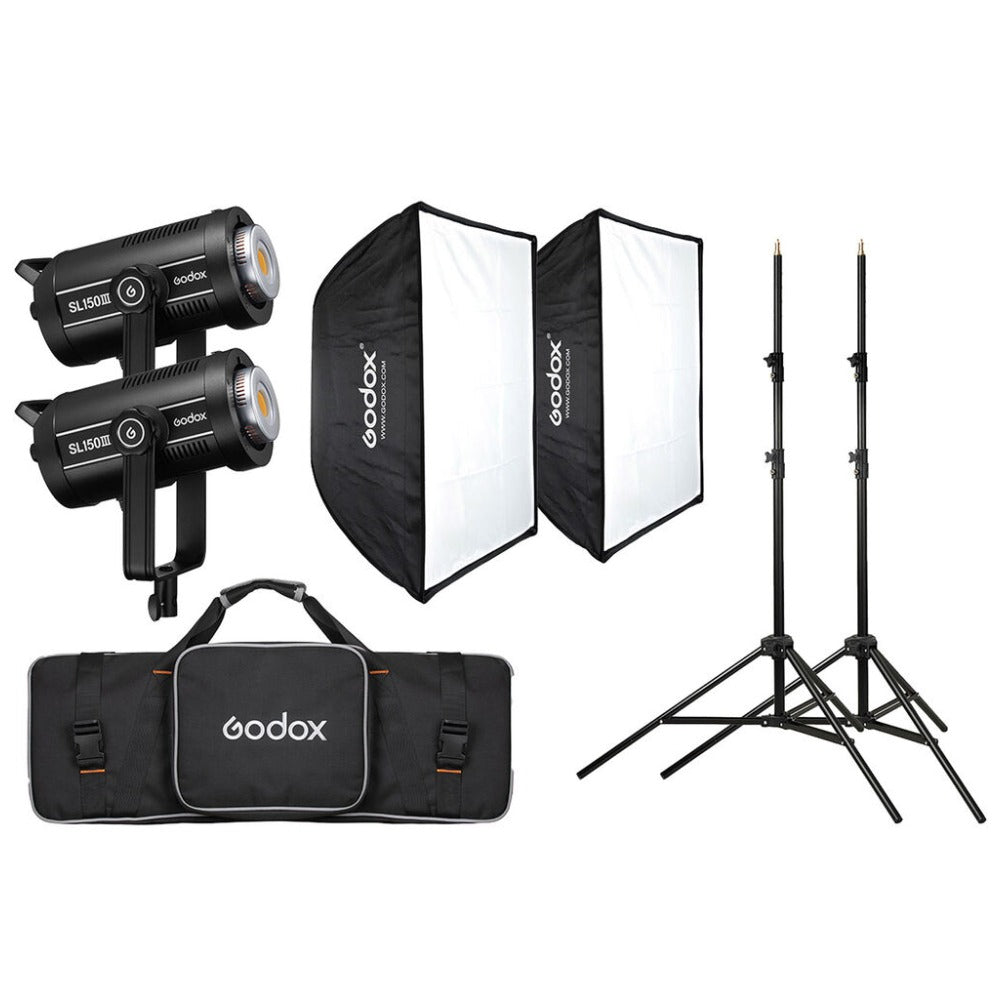 Godox SL150III SL200III 2-Kit 160W 215W Daylight Studio Video Light with Silent Passive Cooling System, 5600K CCT Range, 100-240 VAC Power, Onboard, Bluetooth & App Controls for Professiol Photography and Studio Lighting Equipment