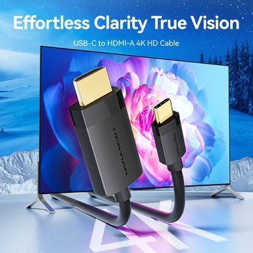 Vention USB-C to HDMI-A 4K HD Cable Black 4K/60Hz For Laptop, TV, Tablet, Phone, Monitor, Projector