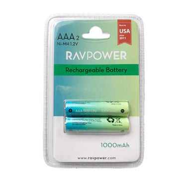 RAVPower 1.2V AAA Ni-MH Rechargeable Battery 1000mAh (2pcs) and 4-Slot Charger with Micro USB & Type C Charging Ports for Cameras, Remote Controllers, Wall Clocks, Home Doorbells, Flash Lights, and Other Electronics