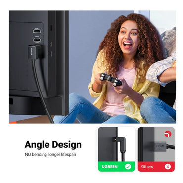 UGREEN HDMI 1.4 Male to Right Angle Male High Speed Video Cable 1 Meter / 2 Meters 30AWG with Multi-Layer Shielding, Gold Plated Connectors, Audio Return Support for PC, Laptop, TV, Display Monitor, Projector, etc. | 10172 10173