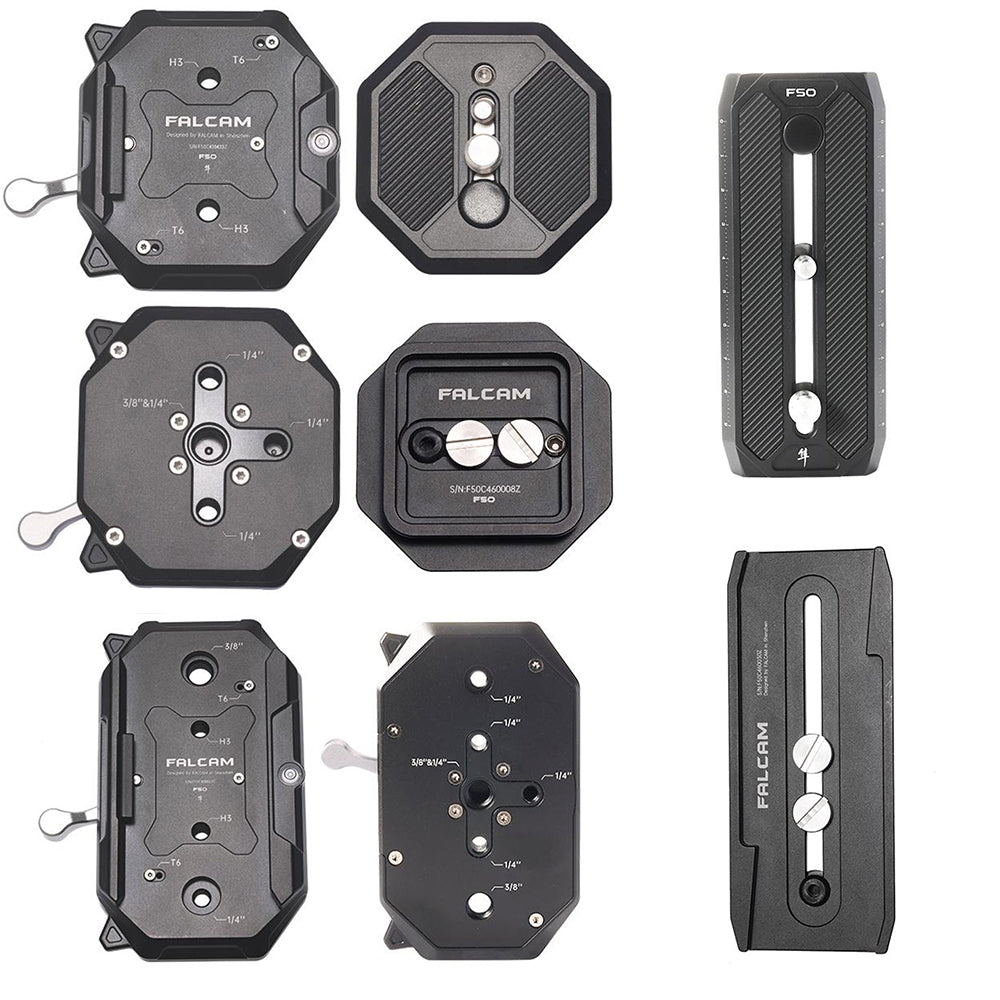 Falcam F50 Long / Square QR Quick Release Base and Plate Kit Set with Click Locks, Heavy Duty Aluminum Alloy, Max 50Kg Payload, 50N-M Tortiol Strength, Manfrotto 501-Style Plate Compatible, 1/4"-20 3/8"-16 Threaded Holes, Non Slip Pads | JG Superstore