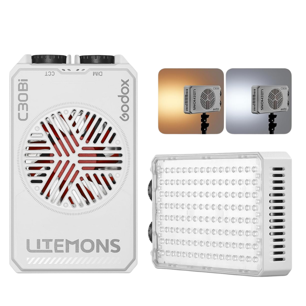 Godox Litemons C30BI Bi-Color Portable LED Light Panel with 2800~6500K CCT, 3300mAh Battery max 45Minutes Runtime, Onboard Controls, Low Noise, Heat Dissipation System for Content Creators Vlog Vlogging