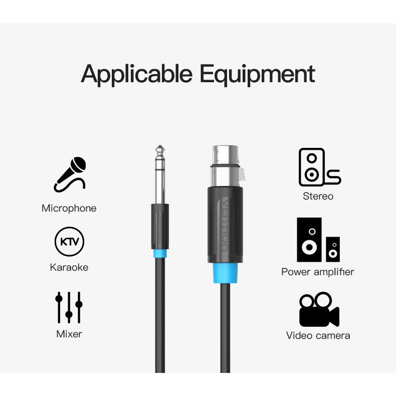 Vention 6.5mm Jack Male to XLR Female 15-Meters Gold Plated (BBE) Audio Cable for Speakers, Amplifiers, Audio Mixers, Stereo