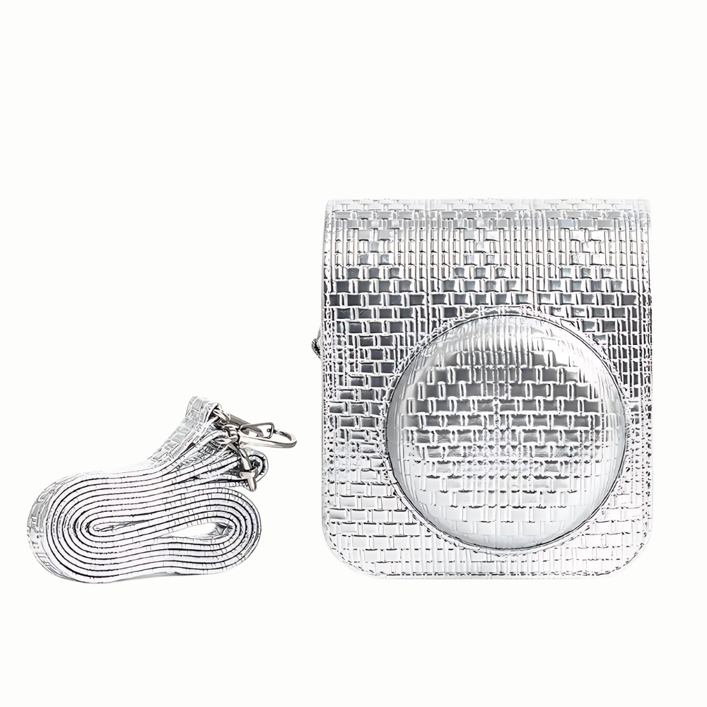 Pikxi Metallic Finish Basket Weave Pattern Photo Album and Case for FUJIFILM Instax Mini 12 Instant Film Camera - Available in Pastel Blue, Blossom Pink, White, Mint Green, Purple and Silver Colors
