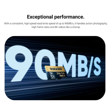 Insta360 512GB / 256GB / 128GB / 64GB microSDXC UHS-I Class 3 V30 A1 / A2 Micro SD Memory Card for X4 / X3 / X2 / X, Ace Pro / Ace, ONE RS Twin / 4K / 1-Inch, Sphere, ONE R, and Other Action Cameras