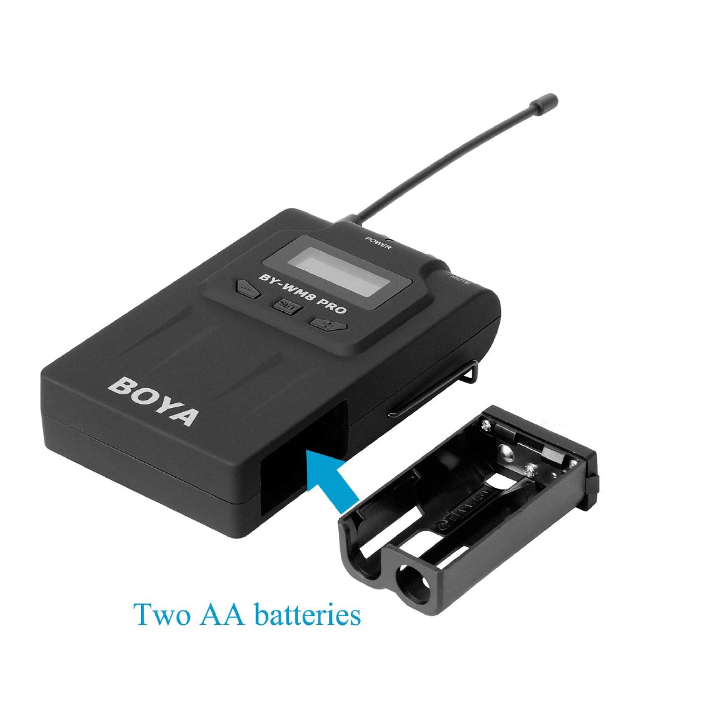 Boya BY-WM8 Pro K1 UHF Dual Channel wireless Lapel Receiver with One Lavalier Microphone Transmitter