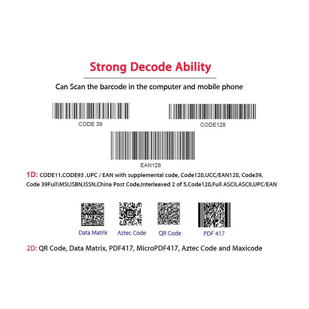 Logicowl OJ-BWM3 Portable Wireless 1D 2D QR Barcode Scanner Bluetooth for Supermarket, Drugstores and Convenience Stores