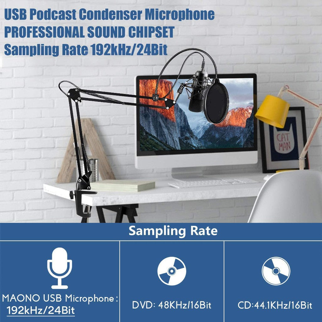 Maono AU-A04 A04 Professiol Studio Cardioid Condenser USB Microphone Kit with Folding Arm Stand for Podcast Gaming Livestream Youtube PC Recording