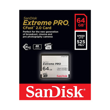 SanDisk Extreme PRO 128GB 64GB Compact Flash CFast 2.0 Memory Card VPG-130, 3500x Speed (X-Rating), 525MB/s Read and 430MB/s Write Speed SATA III 6GB/s Bus and 4K UHD DCI Video Recording