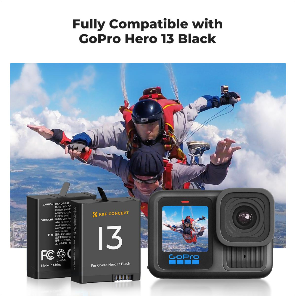 K&F Concept 3-Pack GoPro Hero 13 Action Camera Battery & Triple-Slot Charger Kit with 2100mAh Capacity, LED Light Indicator, USB-C Charging Cable & Port