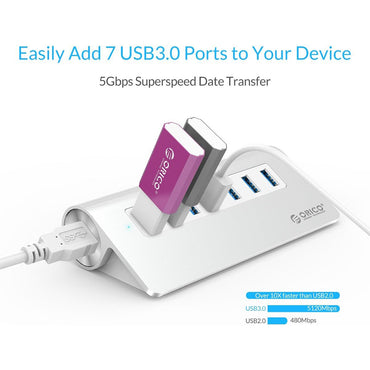 ORICO Multi-Port USB 3.0 Hub with Power Supply with PD 30W Charging - Supports Windows, macOS, and Linux Systems for PCs, Desktop Computers, and Laptops - USB Hubs & Docking Stations | M3H7-V1-US-SV-BP