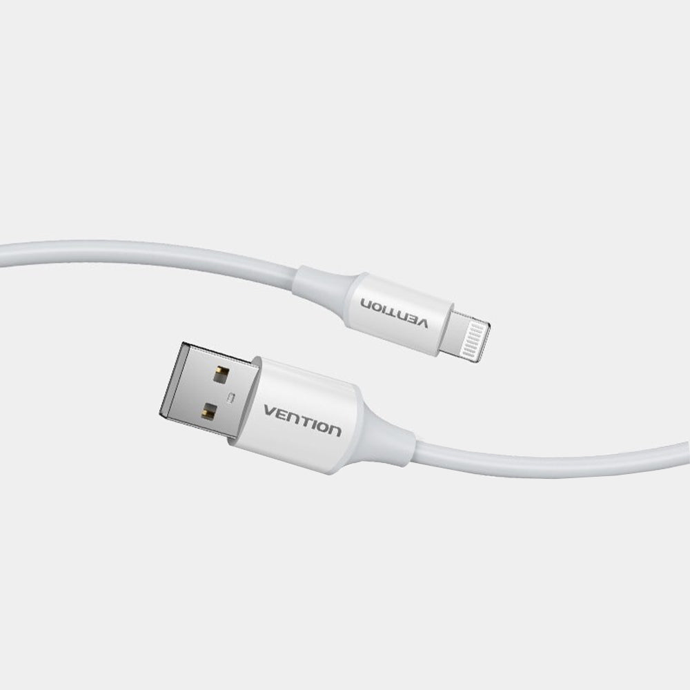 Vention USB 2.0 A Male to Lightning 2.4A Male Nickel 1.5 Meters Plated Data Charging Cable with 480Mbps Transmission Speed for Smartphones (White) LAFWG