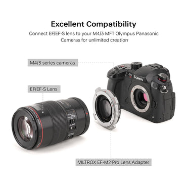 Viltrox EF-M2 Pro Lens Mount Adapter for Canon EOS EF / EF-S Series Lenses to Panasonic Olympus M43 MFT Digital Cameras with AF Autofocus 0.71x Focal Reducer Booster, Rotary Lock, USB Type-C Port, EXIF Sigl Transmission & IS Anti Shake Function