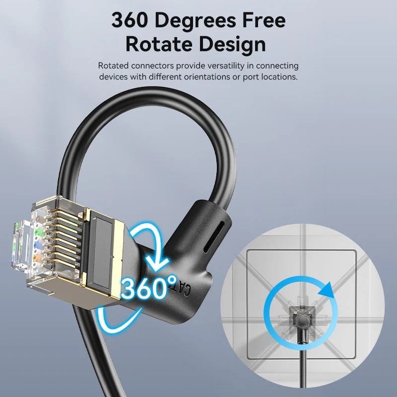Vention 1 Meter Cat8 360° Right Angle UTP Ethernet Patch LAN Cable RJ45 Male to Male with Gold Plated Contacts, Max 40Gbps Rated Transfer Speed and 2000MHz Bandwidth for Internet Network | IKLBF
