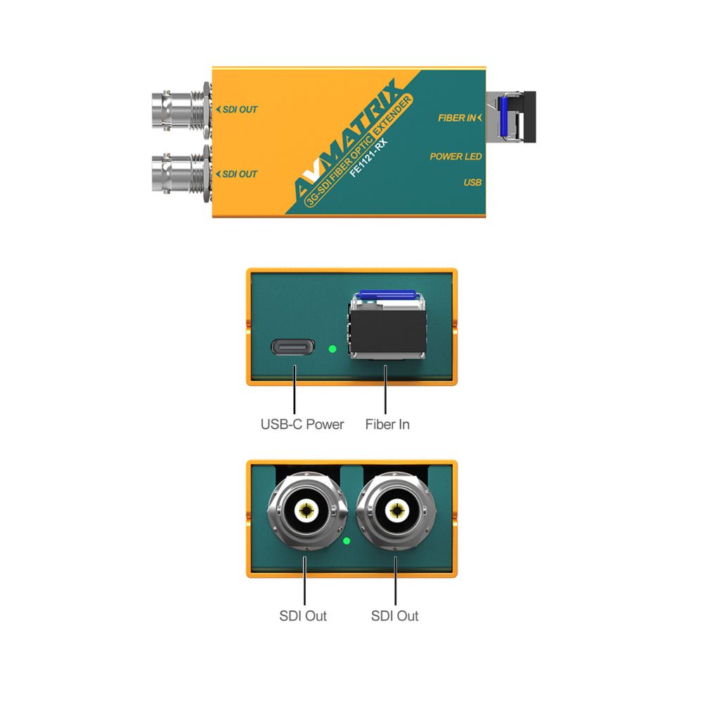 AVMatrix 12G-SDI Over SFP / LC Fiber Optics Range Extender Kit with 10 KM Transmission Distance, and Automatic Bandwidth Switching for Up to 4K 60Hz Resolution | FE1121-12G