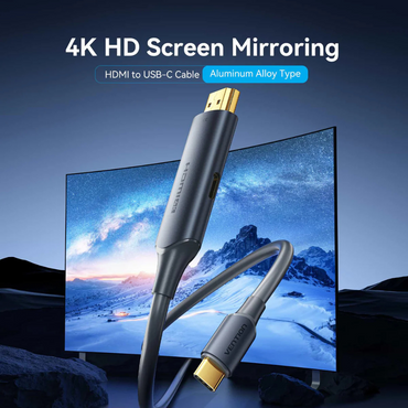 Vention 4K/60Hz HDMI Male to USB-C Male HD Cable with USB Type-C 5V Power Supply Port, A/V Sync, Gold-Plated Connectors,  Aluminum Alloy Shell, PVC Jacket for PC, Desktop, Computer, Monitor, Laptop, Gaming Consoles