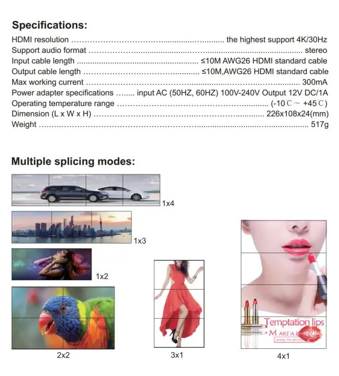 ArgoX 4K UHD HDMI DVI Video Wall Controller with 2x2 1x2 2x1 Supported Splicing Function, RS232 Control Protocol & 3.5mm Audio Interface for TV Monitor LCD Screen Display