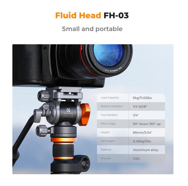 K&F Concept FH-03 Fluid Hydraulic Video Tripod Head with 360 Degree Panoramic Shooting, Arca Swiss QR Plate, 5Kg Max Load Capacity and 1/4" 3/8" Bottom Interface for Photography Videography | KF31-087