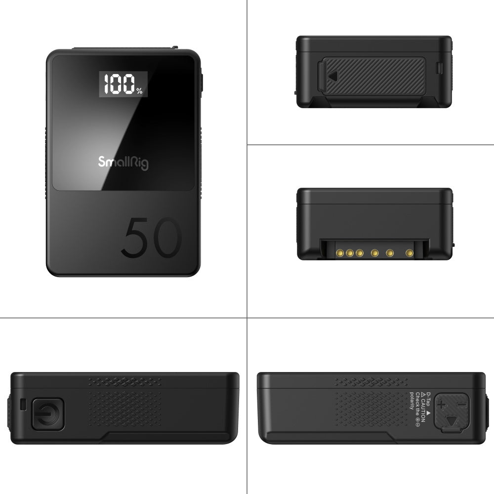 SmallRig VB50 Mini V Mount Battery (50Wh) with Safe & Fast Bi-Directional Charging, Multiple Interfaces & OLED Display for Cameras, Camcorders, Drones, Gimbals, Phones, Tablets, Laptops, Video Lights & Field Monitors | 3579 Black