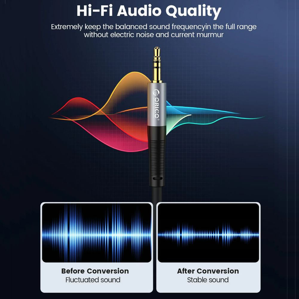 ORICO Soft Silicone 3.5MM AXZ Series Audio Cable Male-to-Male with Gilded Connector and Tinned Copper for Smartphone Speakers and Other Audio Accessories - Blue