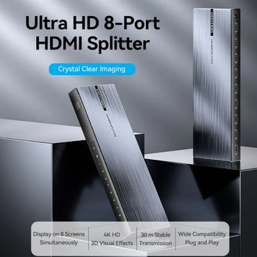 Vention 1 In 8 Out HDMI 1.4 4K Ultra High Definition HDMI Video Splitter with Power Supply Adapter & Sigl Transmission Up to 30 Meters for Desktop Computer Laptop PS5/4/3 Gaming Console Media Player to Smart TV Display Monitor Projector
