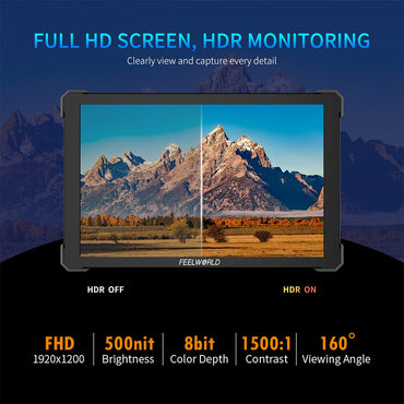 FEELWORLD T10 (10.1") 500nit IPS On-Camera Field Monitor with Touch Screen Control, HDMI In & Out with 4K 60Hz Support, HDR, 3D LUT, Waveform, and NP-F970 Battery Slot and Exterl Install Plate for Camcorders, DSLRs, and Mirrorless