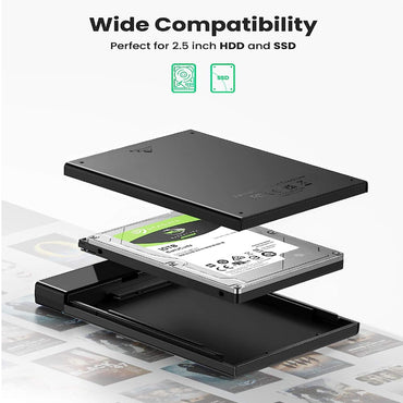 UGREEN 2.5 inch SATA III to USB 3.0 SSD HDD Hard Disk Drive Enclosure with 5Gbps Transmission Rate and Up to 6TB Storage Capacity for PC, Laptop, Desktop Computer, etc. - Supports Windows, Mac OS, Linux, and Chrome OS | 50743