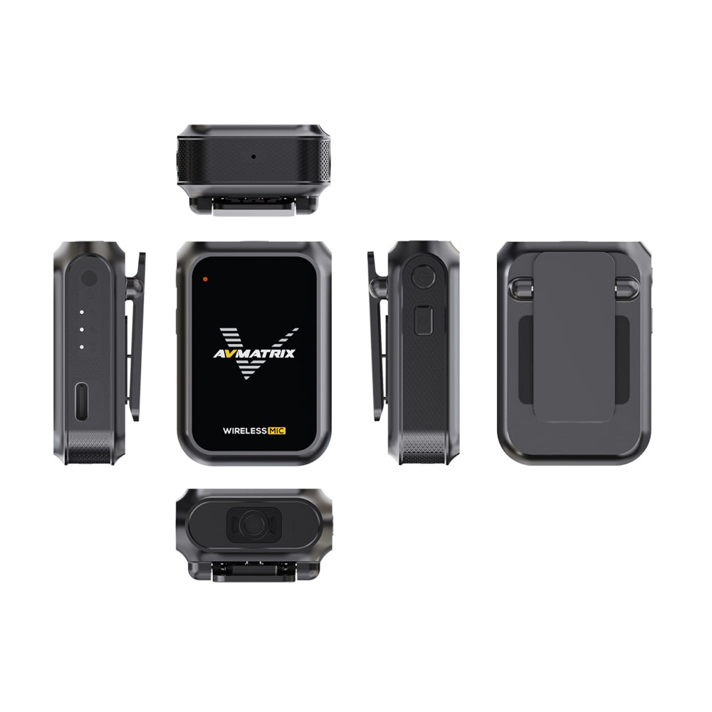 AVMATRIX WM12 1TX + 1RX Clip-On Mini Wireless Microphone Transmitter & Receiver System with 15 Hours of Battery Life and Up to 100 Meters Long Distance Transmission