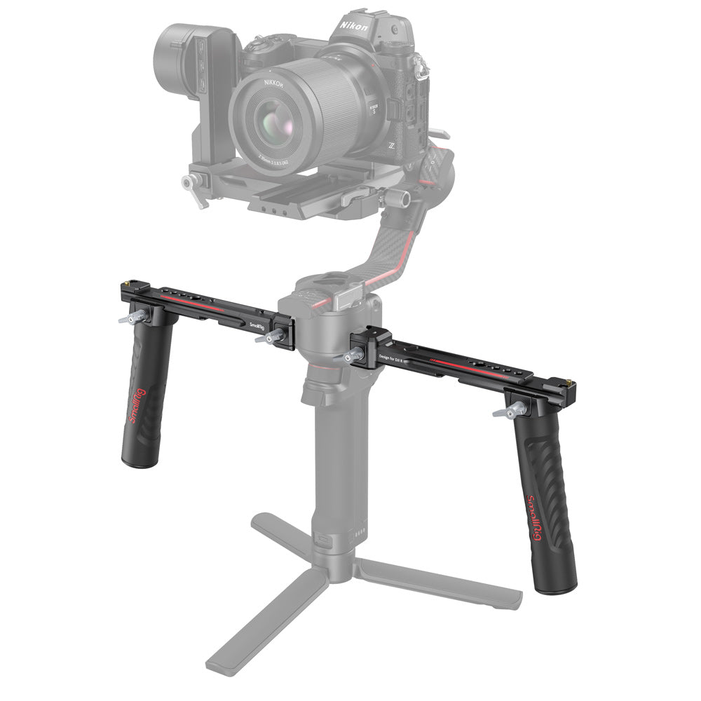 SmallRig Dual Handgrip Horizontal Arm Mount with 1/4"-20 & 3/8"-16 Accessory Threads, Locking Levers, Silicone Grips, Nato Rails, and Shoe Mount for DJI RS 2 / RSC 2 / RS 3 / RS 3 Pro / RS 4 / RS 4 Pro Gimbals 3027