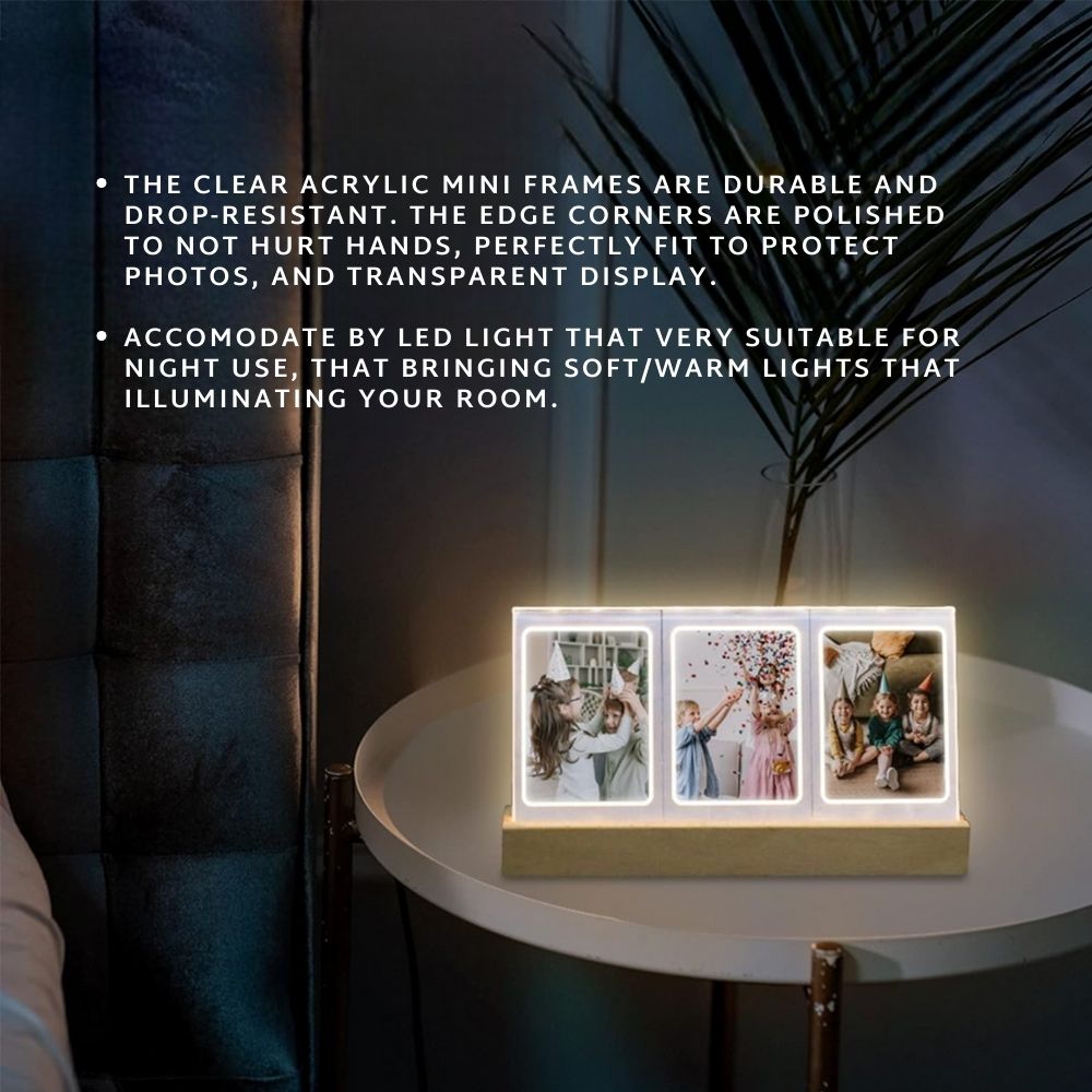 Pikxi Wooden Tabletop LED Photo Frame Display for Fujifilm Instax Mini Photo Film | Music