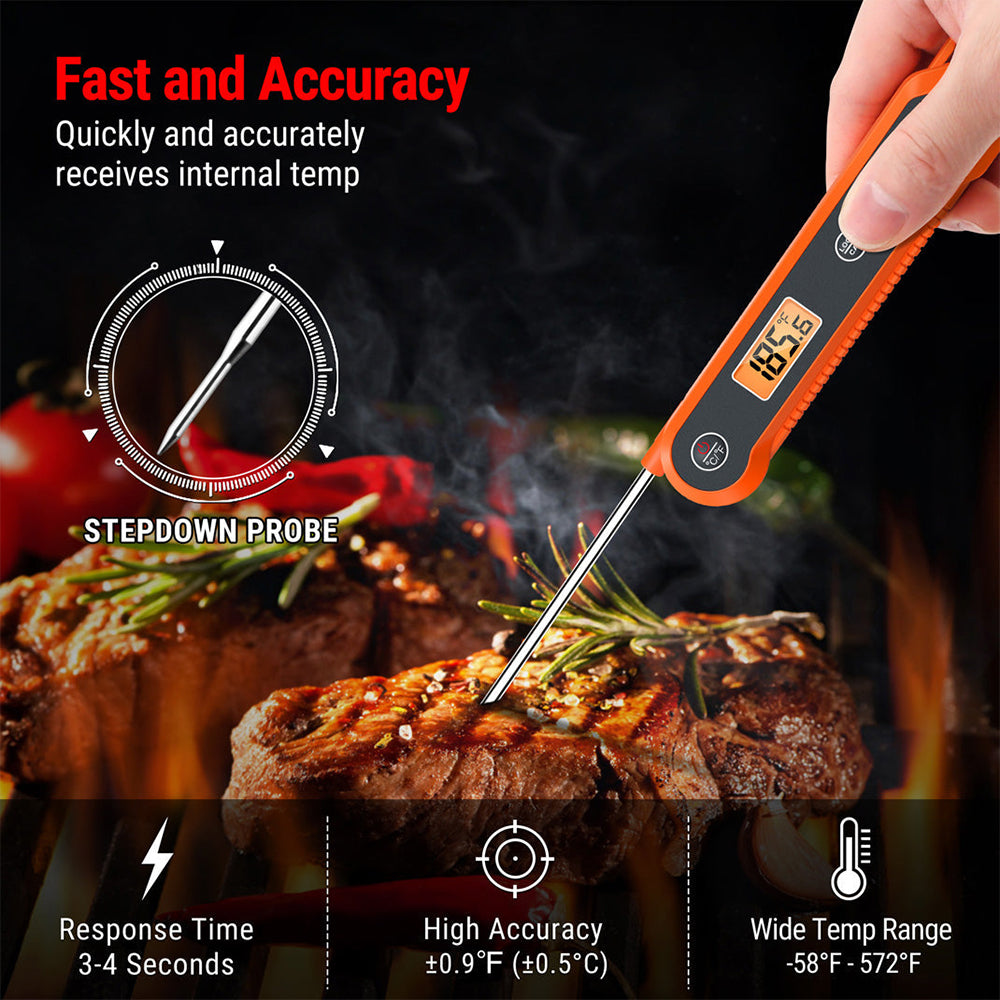 ThermoPro TP03H Digital Instant Read Meat LCD Thermometer with 3-4 Seconds Response Time, 180° Rotating Probe, Built-in Magnet Mount, Calibration & Backlight for BBQ Smoker Grilled Steak, Pan / Deep Frying Kitchen Accessory