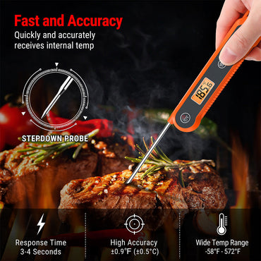ThermoPro TP03H Digital Instant Read Meat LCD Thermometer with 3-4 Seconds Response Time, 180° Rotating Probe, Built-in Magnet Mount, Calibration & Backlight for BBQ Smoker Grilled Steak, Pan / Deep Frying Kitchen Accessory