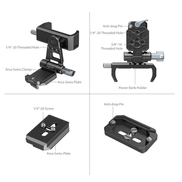 SmallRig NP-F Battery / Power Bank Mount Plate Kit for Mirrorless Cameras with Arca-Swiss Quick Release Plate & Clamp, Multiple 1/4"-20 & 3/8"-16 Threaded Holes & Back-Mounted Foldable Design | 4696 4695