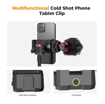 K&F Concept 2 in 1 Smartphone and Tablet Multifunctiol Clip with Retractable Claws, Cold Shoe, 1/4" Threaded Bottom Holes for 2.36" to 8.66" Tab and Phones | KF31-095