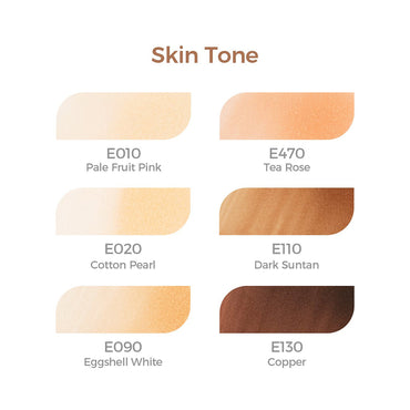 Ohuhu Honolulu 6 Colors Skin Tone Alcohol Based Dual Tip Art Markers with Pale Fruit Pink E010, Tea Rose E470, Eggshell White E090, Cotton Pearl E020, Dark Suntan E110, and Copper E130 Colored Pens for Arts & Craft, Stationery, and Drawing
