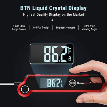 ThermoPro TP620 Instant Read Meat Thermometer Ultra-Fast Digital Probe with 2" Auto-Rotating LCD, Waterproof, Thermocouple Sensor & Motion Wake for Cooking, Grilling & BBQ