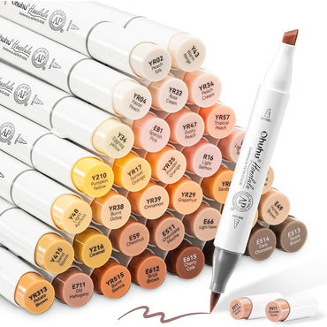 Ohuhu Honolulu Series Alcohol Based 36 +1 Skin Tone Colors with Colorless Blender Dual Tip Chisel and Brush Art Marker Colored Pens for Stationary, Drawing, Arts & Crafts | Y30-80404-15