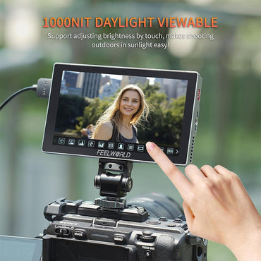 FEELWORLD P6X (5.5") 1000nit IPS On-Camera Field Monitor with Touch Screen Control, HDMI In & Out, 4K 60Hz Support, HDR, 3D LUT, Waveform, NP-F Battery Plate, and Mini Hot Shoe Adapter for Camcorders, DSLRs, and Mirrorless