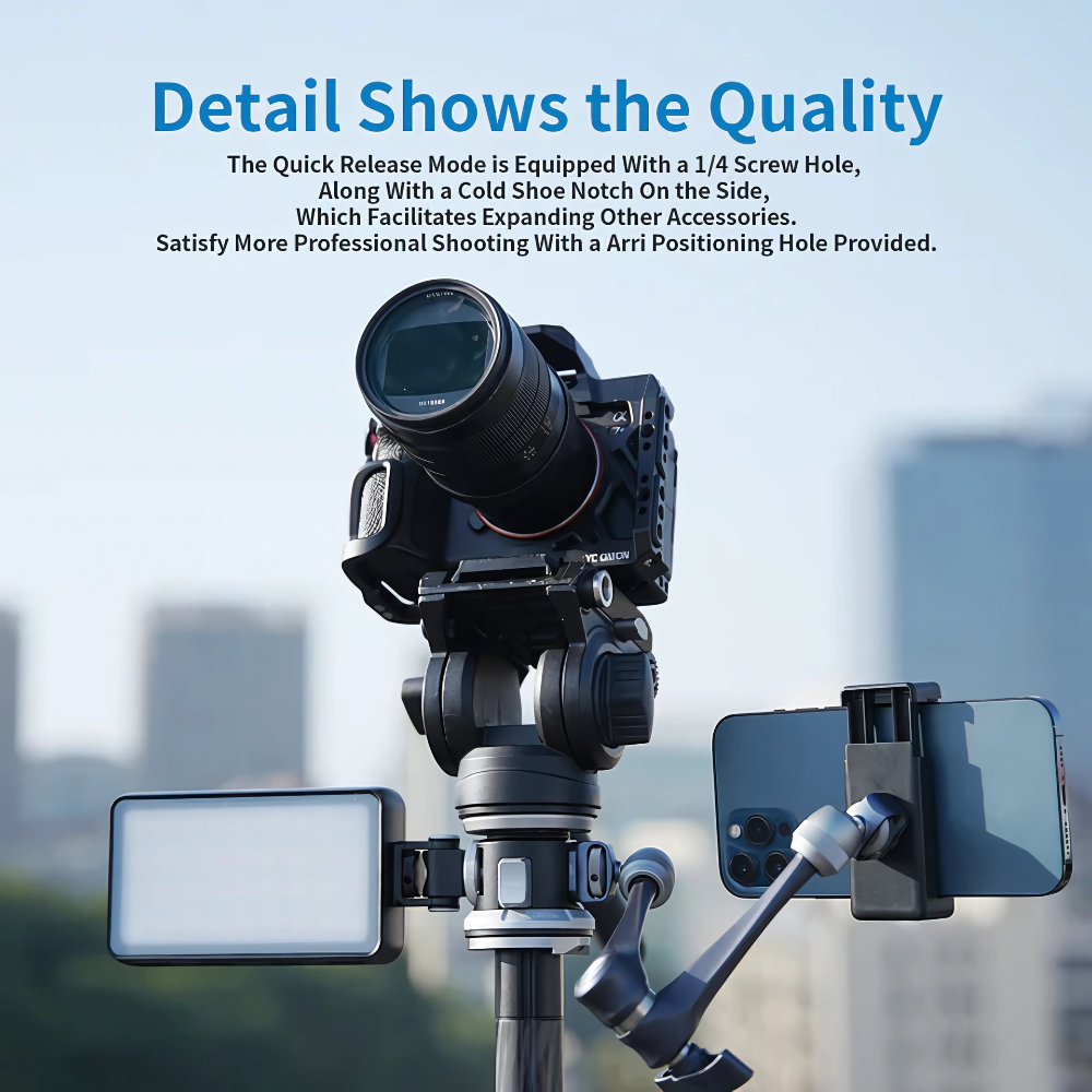 YC ONION MPQ55 Aluminum Quick Release Knob for Pineta Pro Monopod QR Plate with 1/4" ARRI Locating Hole, QR Dual Release Button, Cold Shoe Mount, Safety Lock & 1/4 - 3/8" Screw, Tripod Heads, Clamps & Mounting Systems