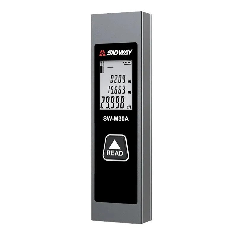 SNDWAY Mini Rechargeable Laser Distance Meter with 30 Meters Measurement Range, Class II Smart Laser, LCD Display and Self Calibration for Industrial & Home Improvements | SW-M30