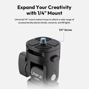 Ulanzi LA04 Light Stand Adapter with 1/4" Quick-Release Cold Shoe Mount, 180° Tilt Angle, Up to 3kg Load Capacity for Video Fill Lights, Speedlite, Cameras and Phone Holder | L121