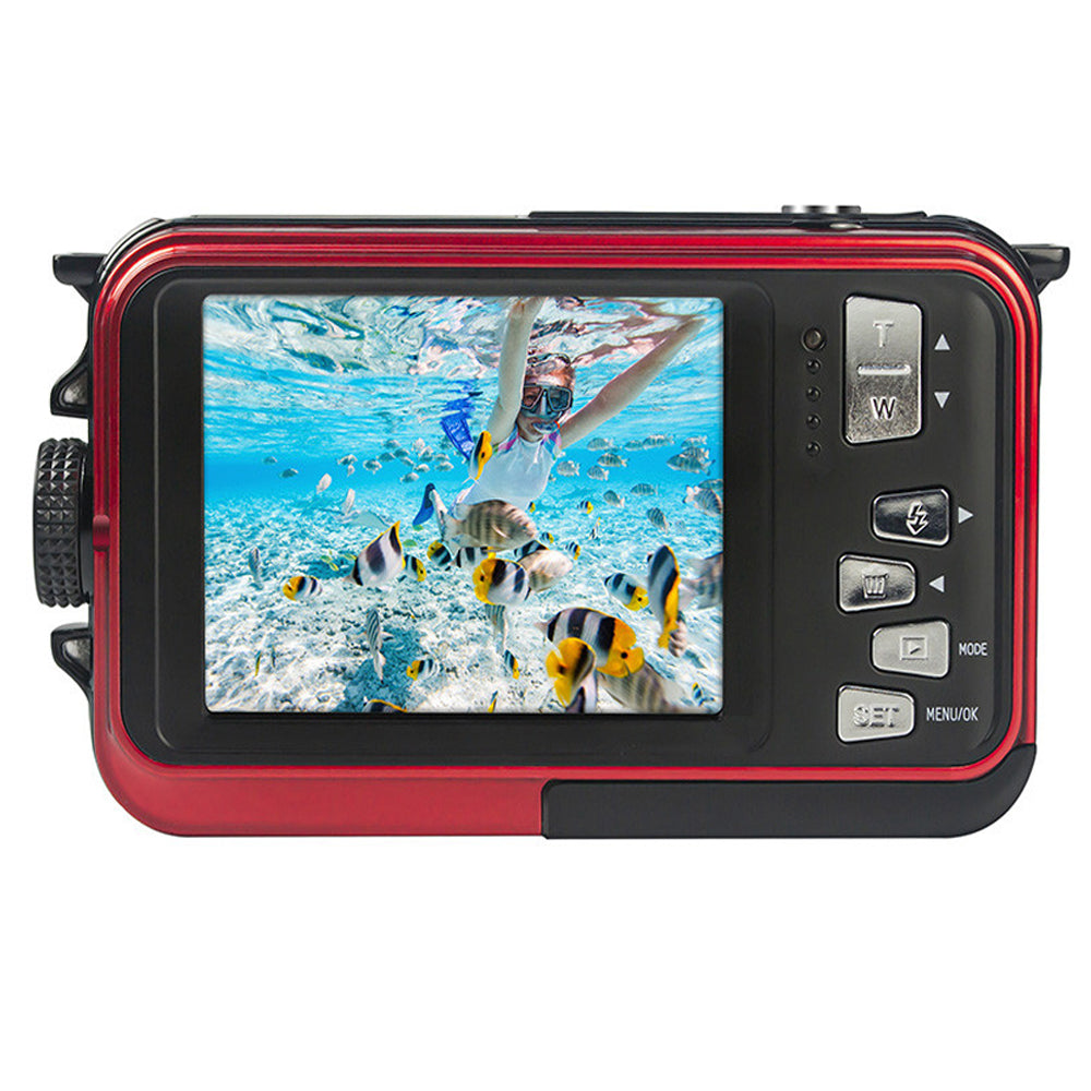 AGFAPHOTO Realishot (WP8000) 24MP Waterproof Digital Camera with CMOS Sensor, 2.7K Video, 16x Zoom, Dual 1.8" Front / 2.7" Rear Screen, 3m / 10Ft Max Depth Resistance Max 128GB Memory Storage Support for Underwater Photo Video | Blue, Red