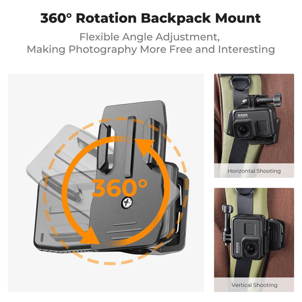K&F Concept Backpack Shoulder Bag Strap / Clip Mount with 360 Degrees Angle Rotation for Smartphones and GoPro DJI Insta360 Action Cameras - POV Point of View Recording, Vlogging, Video Content Creation | KF31-114 KF31-115