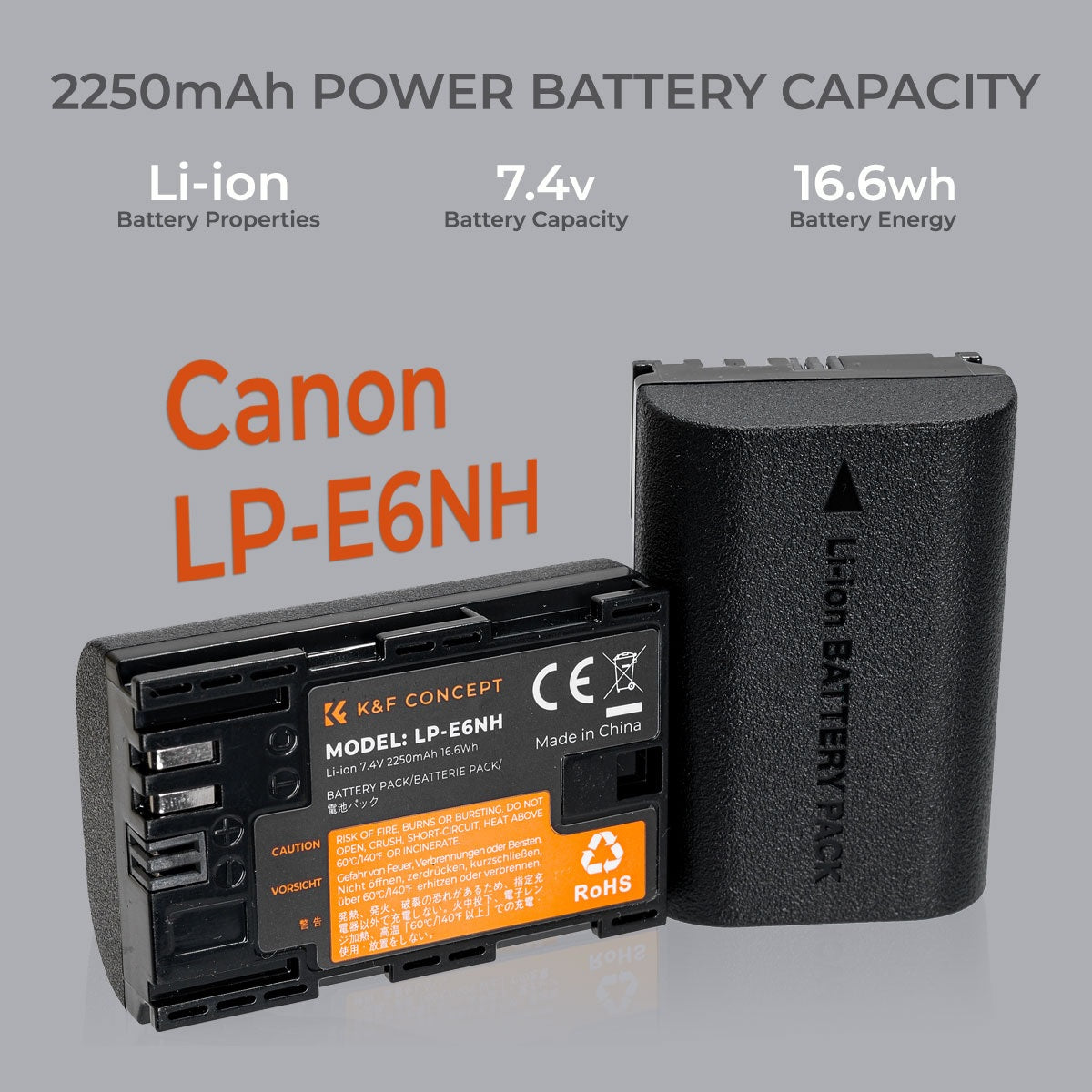 K&F Concept LP-E6 / LP-E6N / LP-E6NH 2250 - 2600mAh Camera Battery