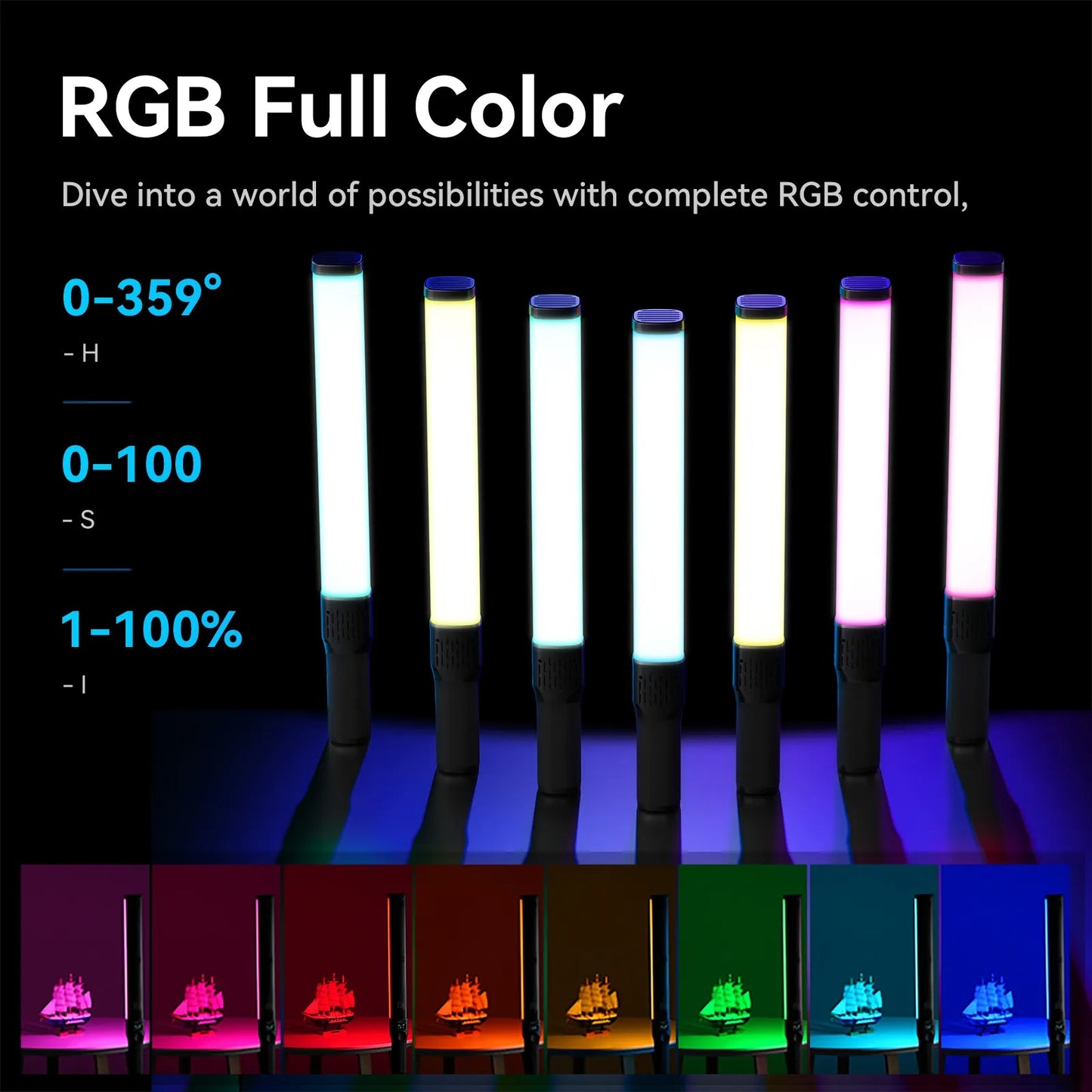 Ulanzi VL360 38W RGB CCT 2500K - 10000K CRI 94+ LED Portable Handheld Light Wand Stick with Detachable Barn Doors, 3400mAh Built-In Rechargeable Battery, and 20 Customizable FX Effects for Professiol Camera Photography and Videography