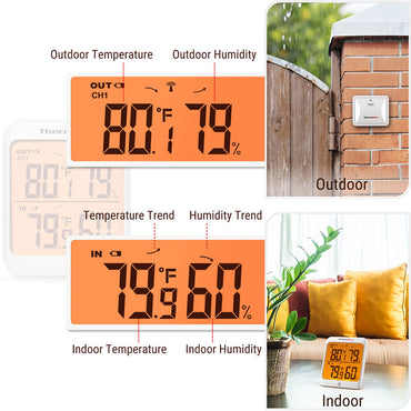 ThermoPro TP63C Wireless Hygrometer Thermometer with Backlight, Accurate Indoor Outdoor Temperature & Humidity Monitor, Supports 3 Sensors, 60M Range